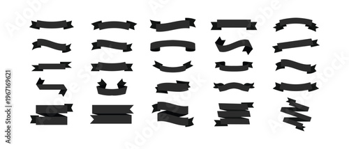 Set of different elements of black ribbons. Big banners ribbon set. Price tag badges decoration, labels, sale banner and Promotion tag. Vector Ilustrations