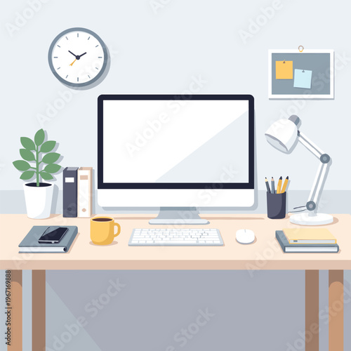 Office Desk In Garden With Keyboard With Computer