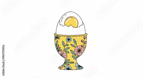 Cracked egg in floral cup