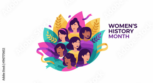 Diverse group of women celebrated with colorful foliage and ribbons