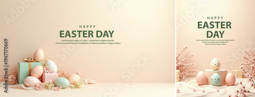 Elegant easter day background, Decorative happy easter day background for website, social media template
