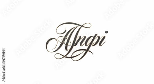 Elegant script font calligraphy with metallic sheen on white
