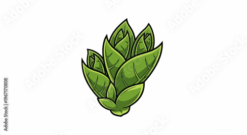 A close-up illustration of a cluster of vibrant green leaves