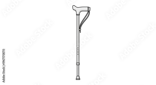 A minimalist vector graphic illustration of a walking cane with a comfortable handle