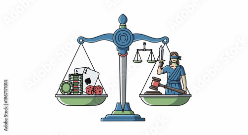Scales of justice weigh gambling against legal proceedings
