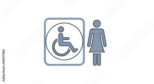 A vector graphic icon representing a women's restroom with handicap accessibility