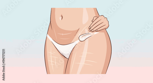 Hand applying cream to skin with light lines, indicating texture or marks