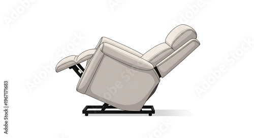 A sleek, modern recliner chair in a neutral color, depicted in a vector graphic illustration