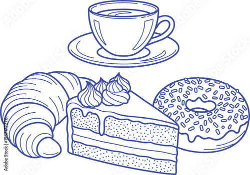 Sketch of coffee and pastries a delightful breakfast still life