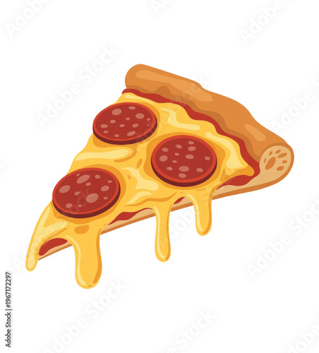 Colorful slice of pepperoni pizza with dripping cheese isolated on white vector illustration EPS PNG file