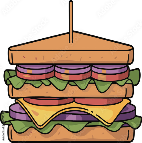 Triple layer club sandwich with toothpick colorful ingredients vector illustration EPS PNG file