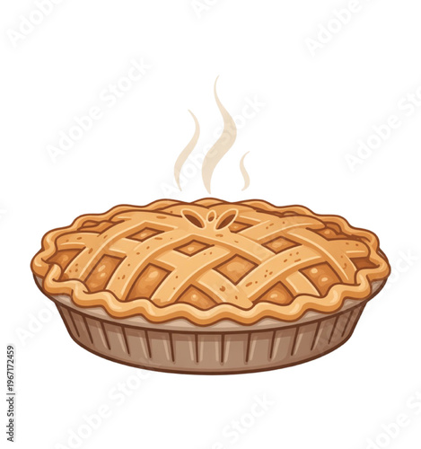 Warm lattice crust apple pie with steam rising baking vector illustration EPS PNG file