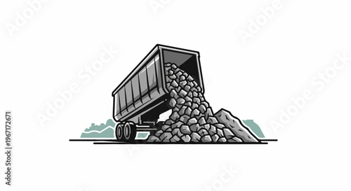 Heavy-duty truck dumps a load of rocks onto the ground