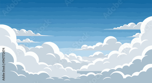 Pixel art depiction of fluffy clouds floating in a vibrant blue sky