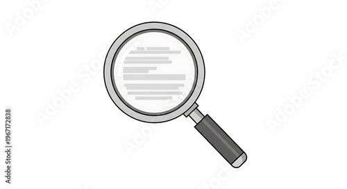 A minimalist vector graphic of a magnifying glass with a document inside the lens, symbolizing search and investigation.