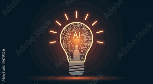 Artificial intelligence, glowing light bulb, AI concept, innovation symbol, technology vector icon