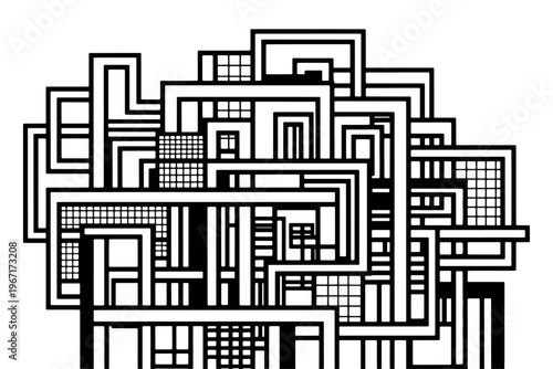 Brutalist Abstract Geometric Shapes and Grid Set, Modern Minimal Vector Design