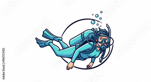 Person in diving gear with tank and mask swims underwater