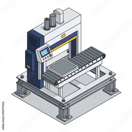 Automated industrial machine with conveyor belt for manufacturing process.