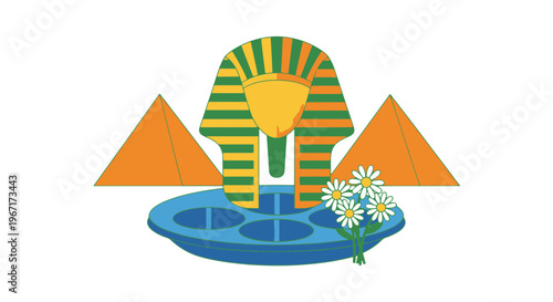 Egyptian Pharaoh Headdress Pyramids and Daisies on Passover Day