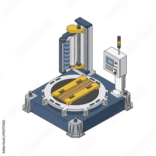 Automated Industrial Pallet Wrapping Machine for Packaging Goods.