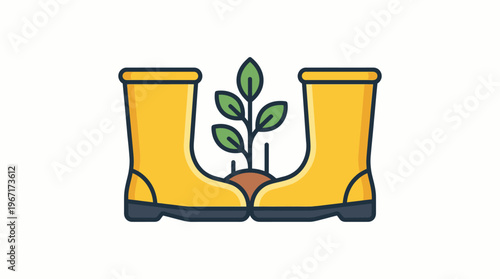 Yellow Wellington Boots with a Sprout Growing Through Them, Symbolizing Growth and Gardening