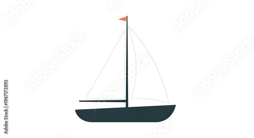 A minimalist vector graphic of a sailboat with a dark blue hull and white sails, set against a clean white background.
