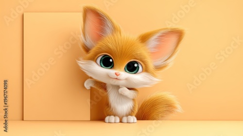 Cute animated cat character studio setting illustration playful environment close-up view adorable concept for kids