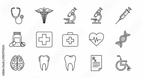 Collection of healthcare and medical icons for graphic design and illustration