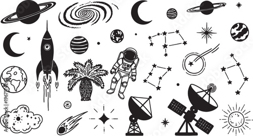 Astronomy and space exploration icons and symbols
