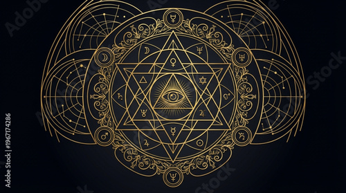 Ancient Occult Eye of Providence Symbol on Black Background for Tarot and Magic