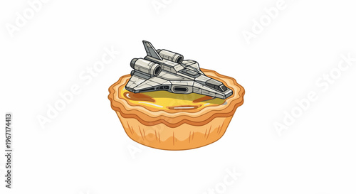 Pixelated spaceship lands on a delicious custard tart