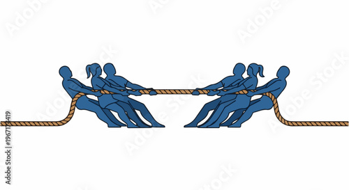 Silhouettes of people in blue pulling a rope in a tug-of-war