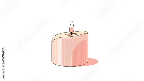 Soft pink scented pillar candle with a gentle glowing flame, creating a calm and relaxing atmosphere for home decor or spa themed illustrations.
