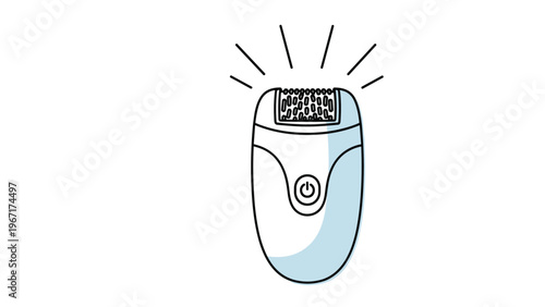 Graphic illustration of a modern electric epilator device for smooth skin hair removal, shown with stylized light rays to indicate it is in use.