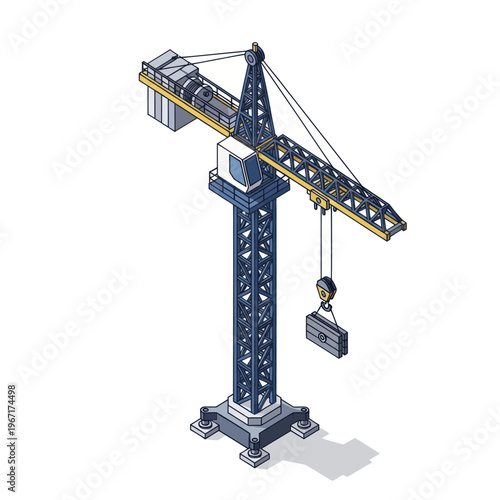 Construction Tower Crane Lifting Heavy Load at Building Site.
