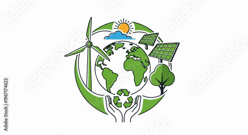 Earth protected by renewable energy sources and nature's embrace