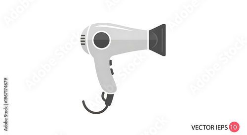 A vector graphic illustration of a modern hair dryer with a sleek design