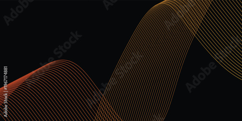 Abstract background with lines and waves. Web banner size. Element for design. Vector background for brochure  booklet  flyer  poster. Black and golden gradient. Gold  metal texture