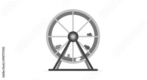 A minimalist vector illustration of a hamster wheel with hamsters running inside