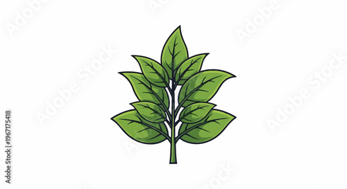 Stylized illustration of a green leafy stem with dark outlines