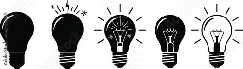 Light bulb idea ignition sequence with white background with black and white