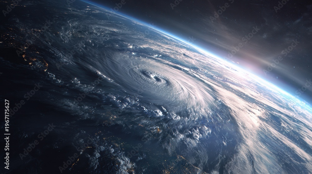Naklejka premium Near-Earth illustration of a hurricane eye over the Caribbean and Gulf region