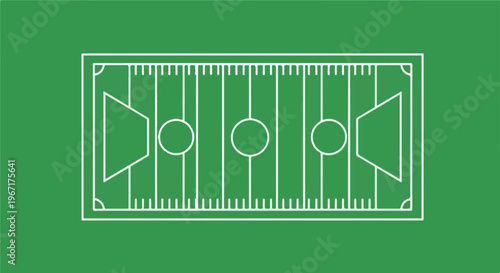 A stylized, white-lined illustration of a football field on a green background