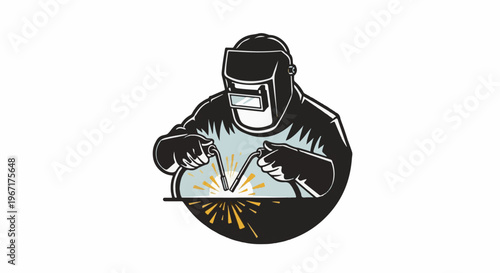 Welder in protective gear, sparks flying from welding torch