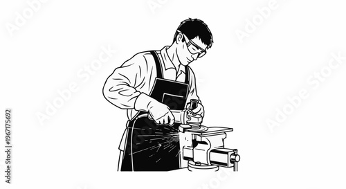 A person wearing safety glasses and gloves, grinding metal with an angle grinder