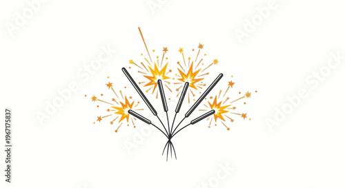 A cluster of lit sparklers radiates golden light and small starbursts