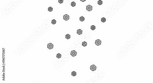 A scattering of stylized snowflake-like patterns on a white background