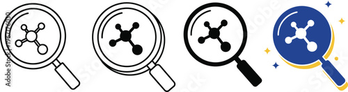 Magnifying glass icons with molecular structure