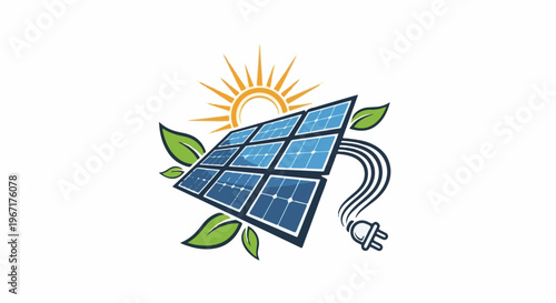 Sun shines on solar panels connected to an outlet, with leaves around